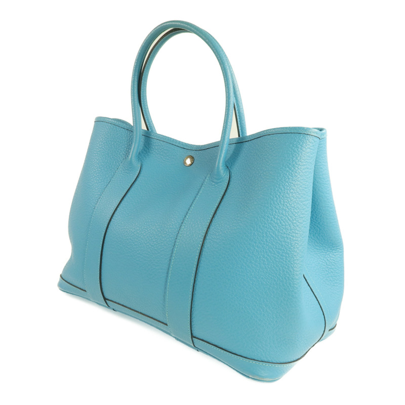 HERMES Negonda皮革Garden Party PM銀扣手挽袋Bleu Paon-1