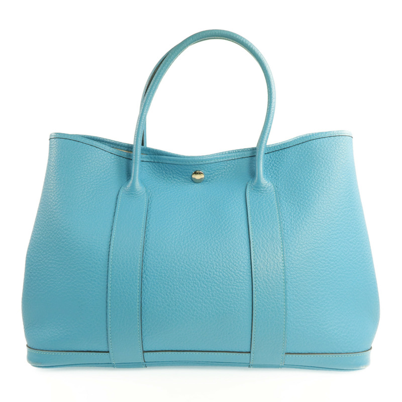 HERMES Negonda皮革Garden Party PM銀扣手挽袋Bleu Paon-2
