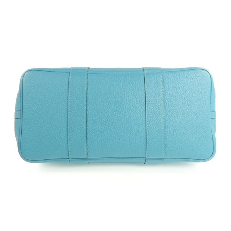 HERMES Negonda皮革Garden Party PM銀扣手挽袋Bleu Paon-3