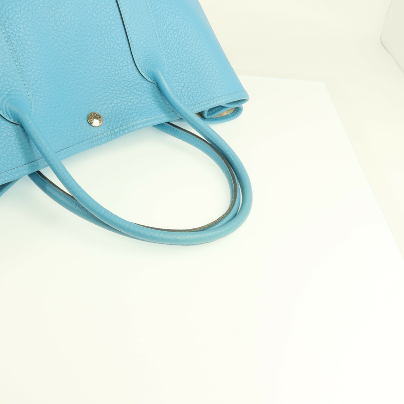 HERMES Negonda皮革Garden Party PM銀扣手挽袋Bleu Paon-4