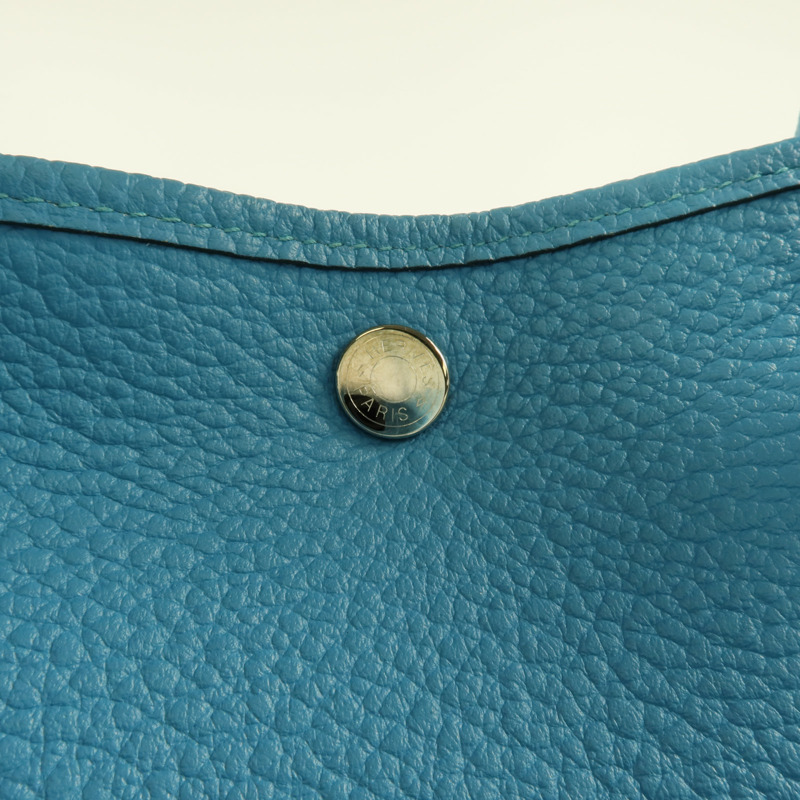 HERMES Negonda皮革Garden Party PM銀扣手挽袋Bleu Paon-5