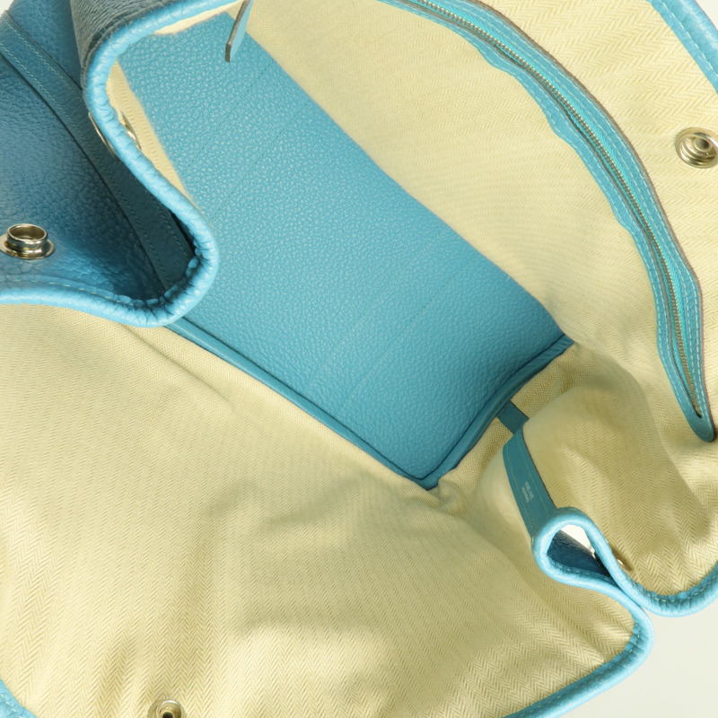 HERMES Negonda皮革Garden Party PM銀扣手挽袋Bleu Paon-6