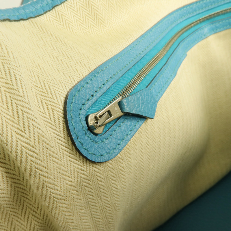 HERMES Negonda皮革Garden Party PM銀扣手挽袋Bleu Paon-7