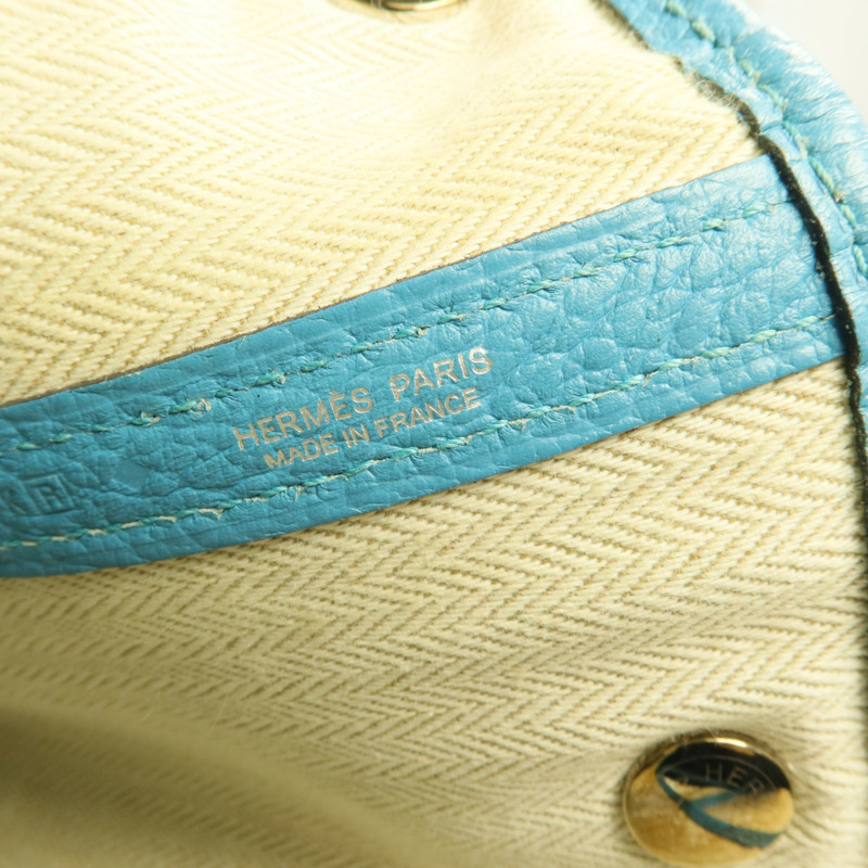 HERMES Negonda皮革Garden Party PM銀扣手挽袋Bleu Paon-8
