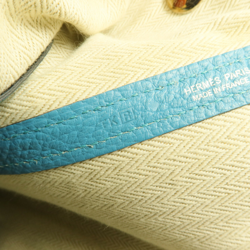 HERMES Negonda皮革Garden Party PM銀扣手挽袋Bleu Paon-9