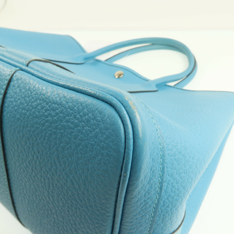 HERMES Negonda皮革Garden Party PM銀扣手挽袋Bleu Paon-11
