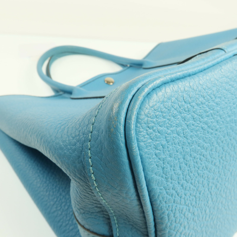 HERMES Negonda皮革Garden Party PM銀扣手挽袋Bleu Paon-12