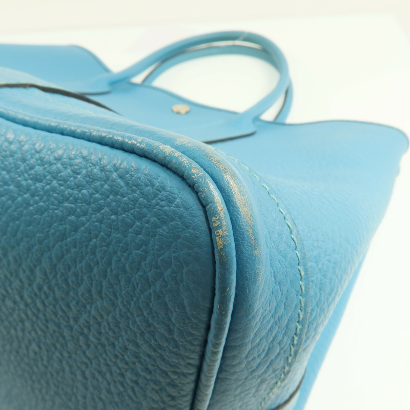 HERMES Negonda皮革Garden Party PM銀扣手挽袋Bleu Paon-13