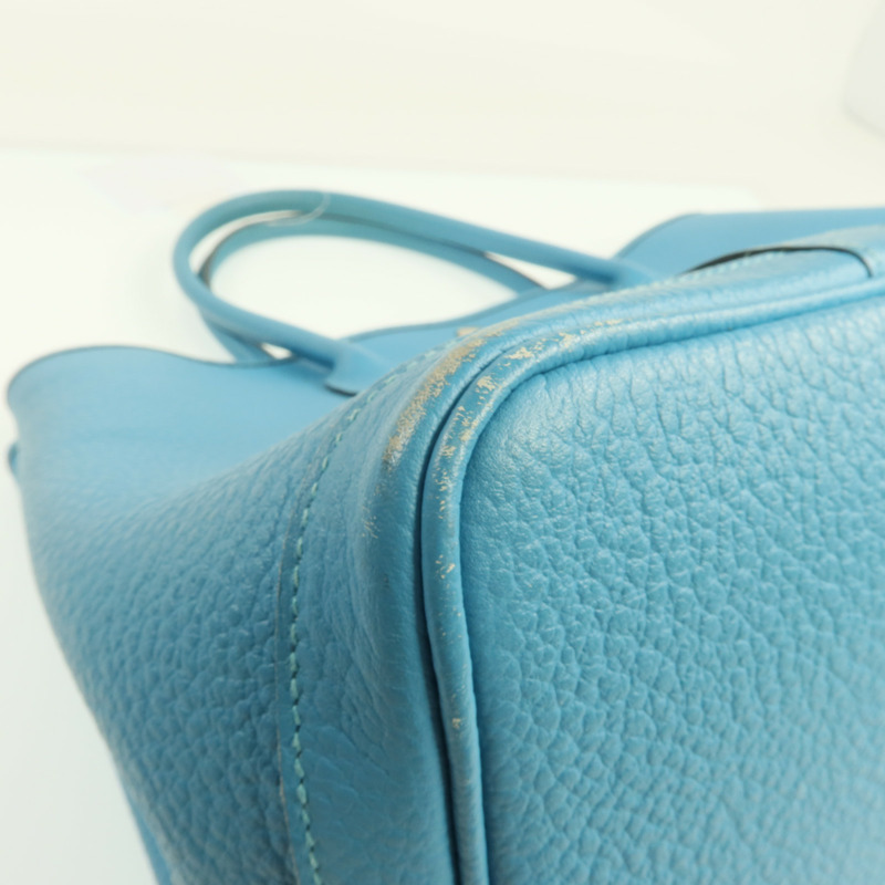 HERMES Negonda皮革Garden Party PM銀扣手挽袋Bleu Paon-14