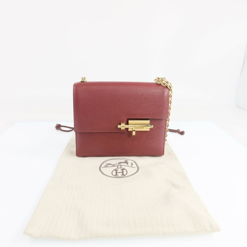 HERMES Chevre皮革Mini Verrou金扣鏈帶肩背袋Rough H-8