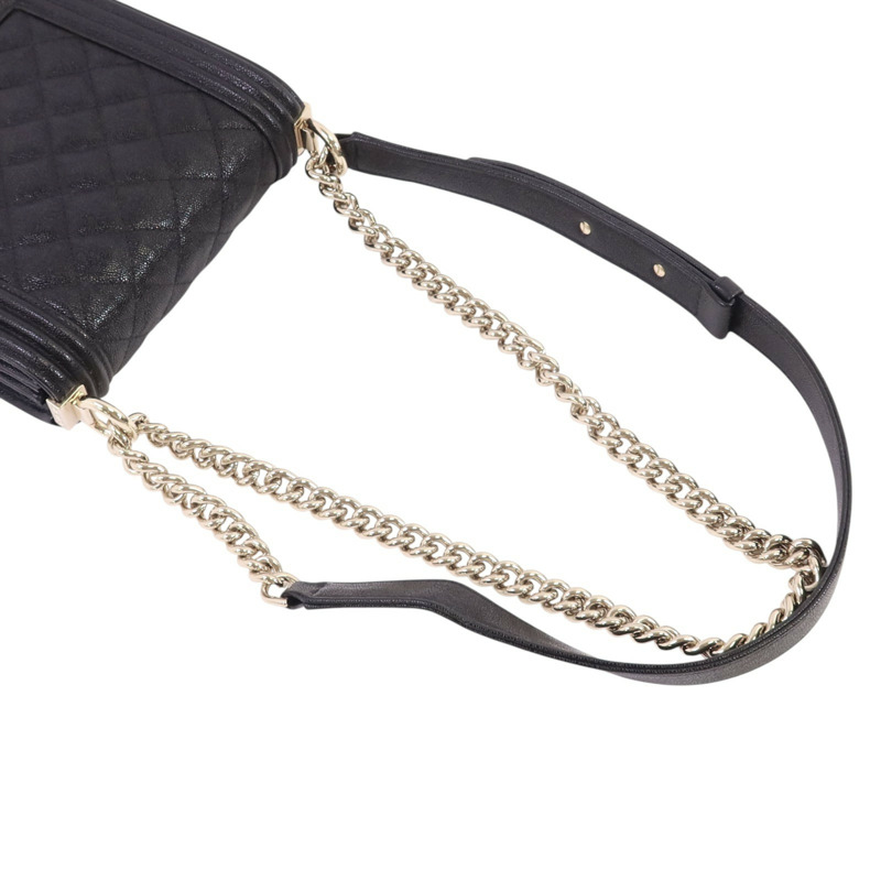 CHANEL 牛皮皮革Boy金扣鏈帶肩背袋-7