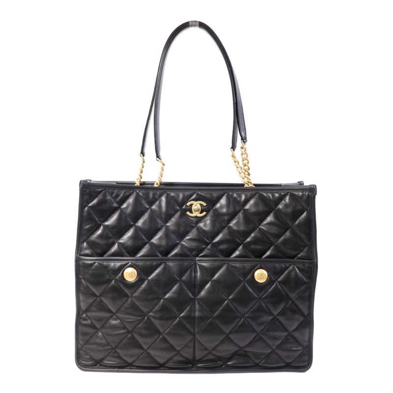 CHANEL 羊皮皮革Tote Bag金扣手挽袋-0