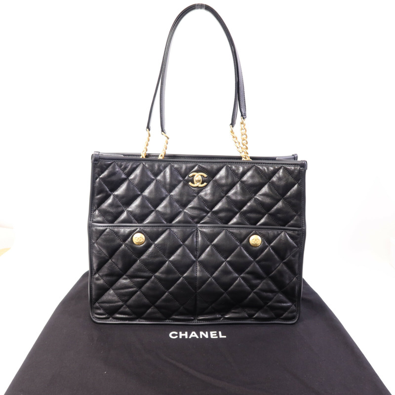 CHANEL 羊皮皮革Tote Bag金扣手挽袋-9
