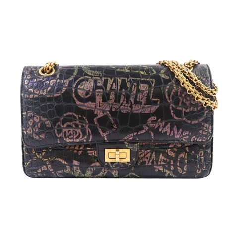 CHANEL 牛皮皮革2.55 Graffiti Reissue金扣鏈帶肩背袋
