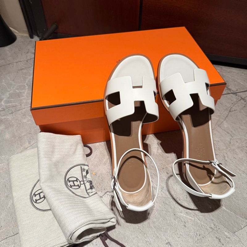 「全新」愛馬仕涼鞋38-白-11