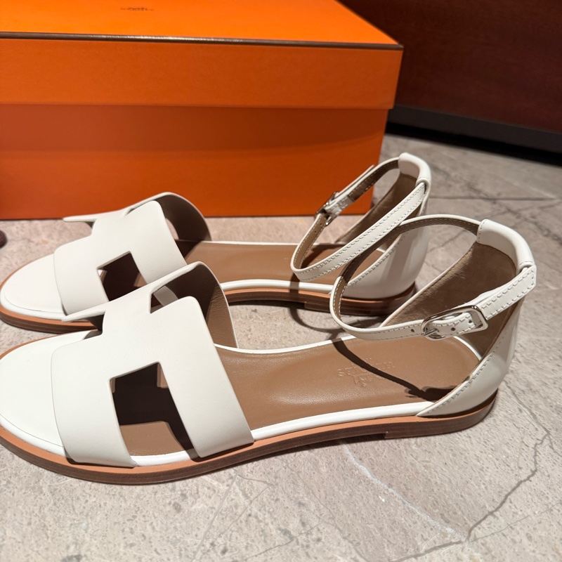 「全新」愛馬仕涼鞋38-白-12