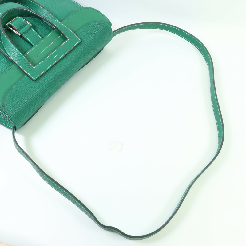 HERMES Clemence皮革Halzan 31銀扣手挽肩背兩用袋綠色-4