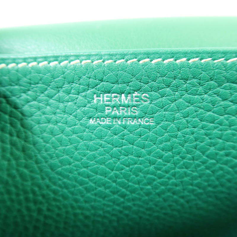 HERMES Clemence皮革Halzan 31銀扣手挽肩背兩用袋綠色-6
