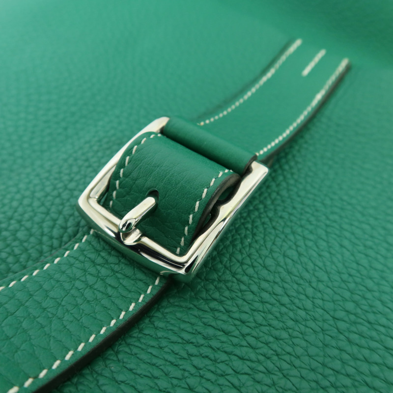 HERMES Clemence皮革Halzan 31銀扣手挽肩背兩用袋綠色-9
