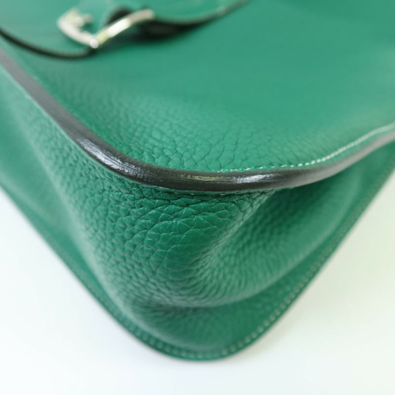 HERMES Clemence皮革Halzan 31銀扣手挽肩背兩用袋綠色-10