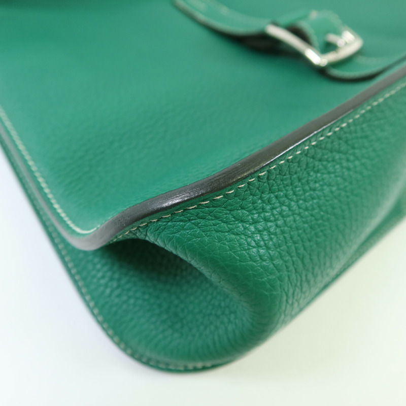 HERMES Clemence皮革Halzan 31銀扣手挽肩背兩用袋綠色-11