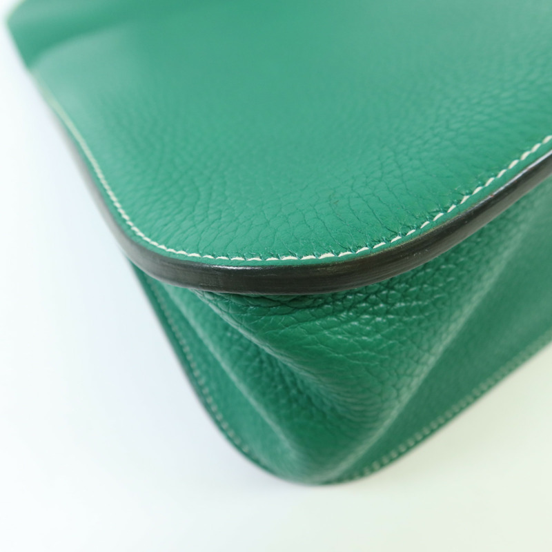 HERMES Clemence皮革Halzan 31銀扣手挽肩背兩用袋綠色-13