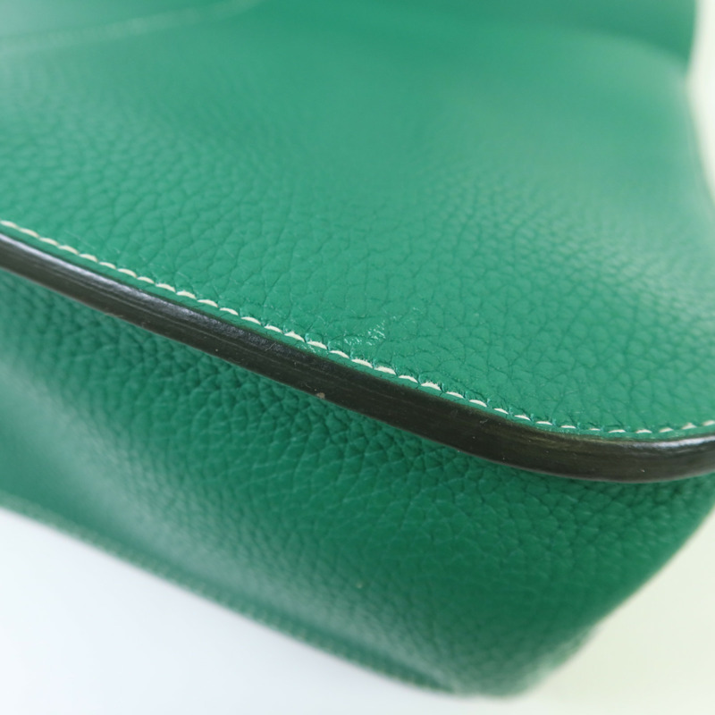 HERMES Clemence皮革Halzan 31銀扣手挽肩背兩用袋綠色-14