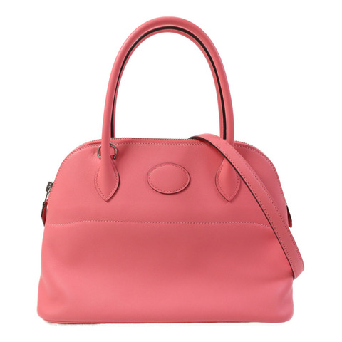 HERMES Swift皮革Bolide 27銀扣手挽肩背兩用袋Rose Azalee