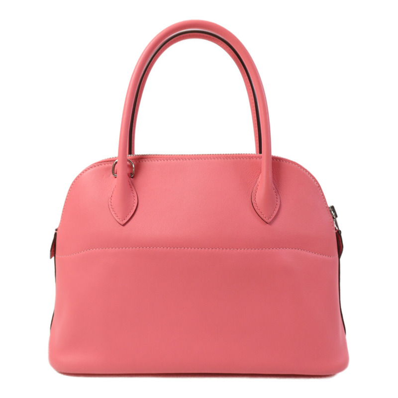 HERMES Swift皮革Bolide 27銀扣手挽肩背兩用袋Rose Azalee-1