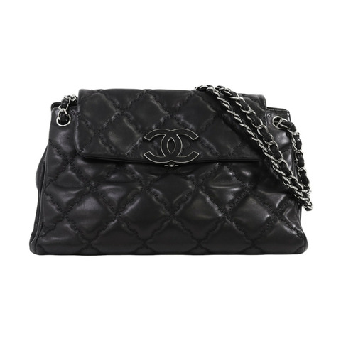 CHANEL 牛皮皮革Chain Shoulder銀扣鏈帶肩背袋