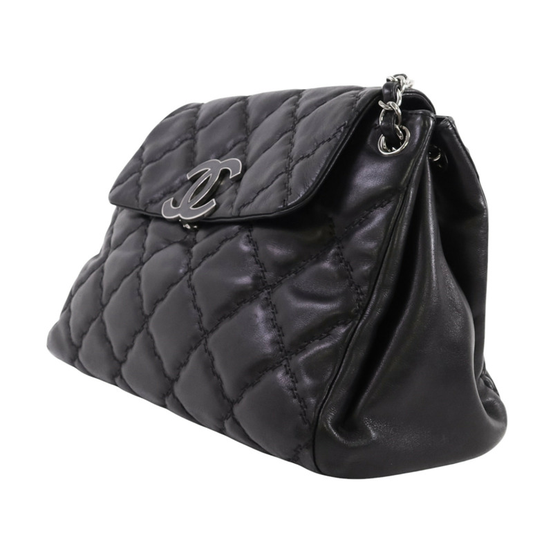 CHANEL 牛皮皮革Chain Shoulder銀扣鏈帶肩背袋-2