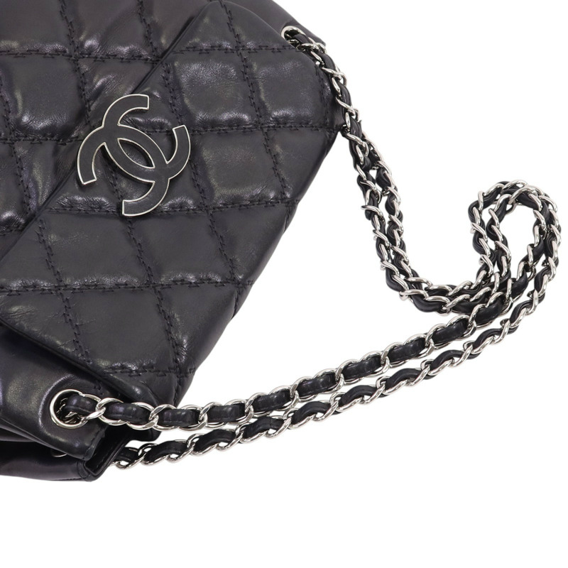 CHANEL 牛皮皮革Chain Shoulder銀扣鏈帶肩背袋-7