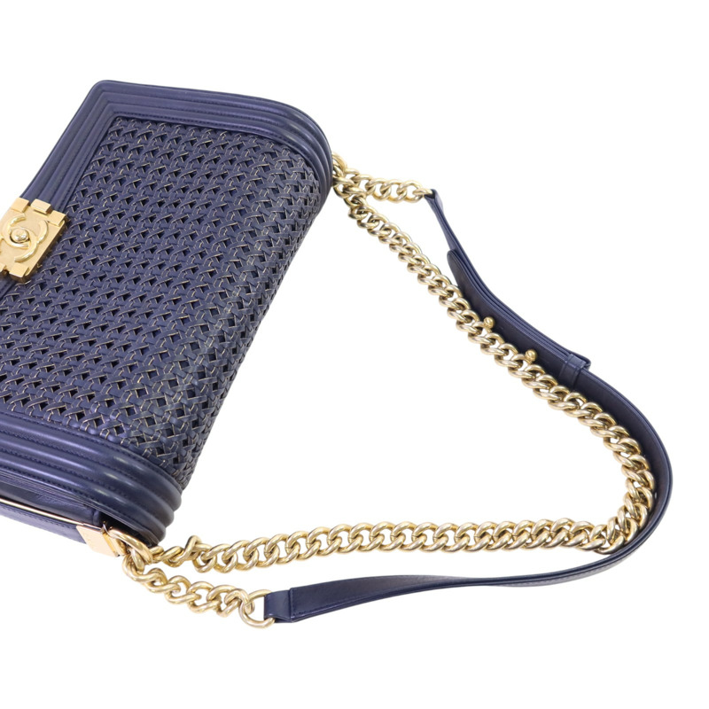 CHANEL 羊皮皮革Boy 28金扣鏈帶肩背袋-7