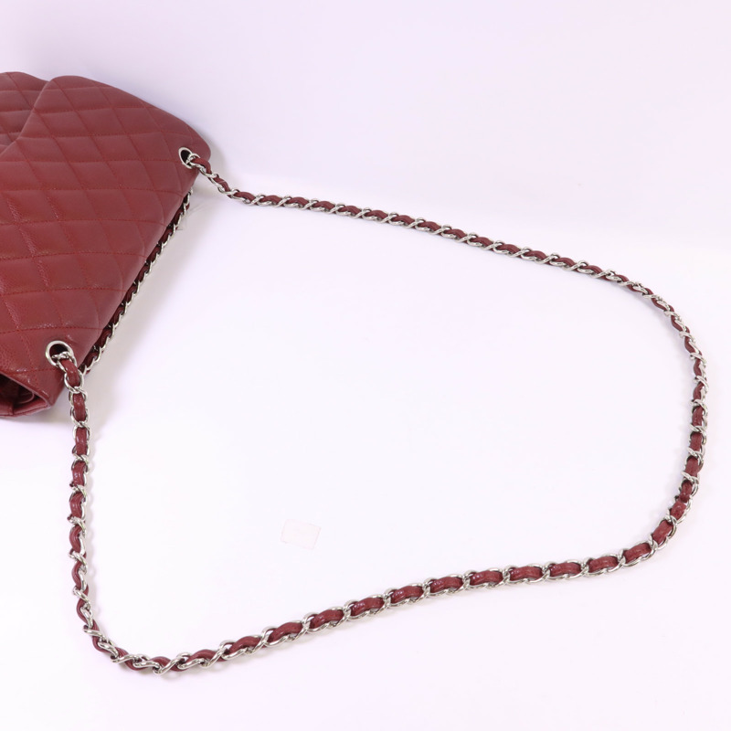 CHANEL 牛皮皮革Large Classic銀扣鏈帶肩背袋-4