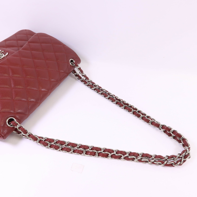 CHANEL 牛皮皮革Large Classic銀扣鏈帶肩背袋-5