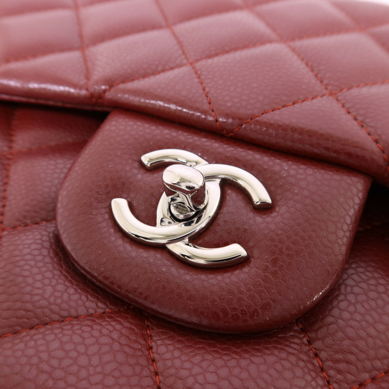 CHANEL 牛皮皮革Large Classic銀扣鏈帶肩背袋-9