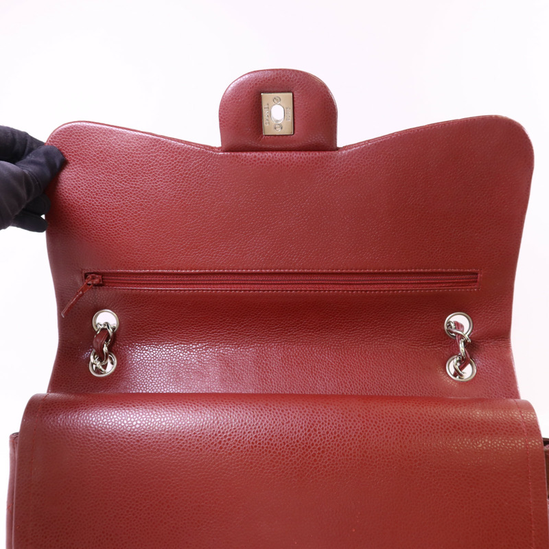 CHANEL 牛皮皮革Large Classic銀扣鏈帶肩背袋-15