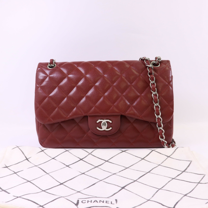 CHANEL 牛皮皮革Large Classic銀扣鏈帶肩背袋-20