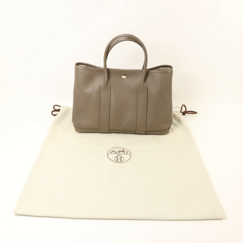 HERMES Epsom皮革Garden Party TPM銀扣手挽袋Etain-9