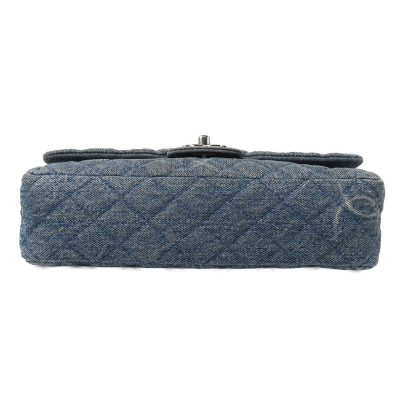 CHANEL 牛仔布Classic 25銀扣鏈帶肩背袋-3