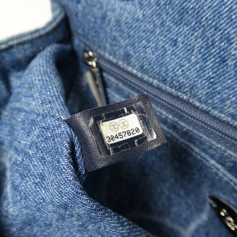 CHANEL 牛仔布Classic 25銀扣鏈帶肩背袋-6