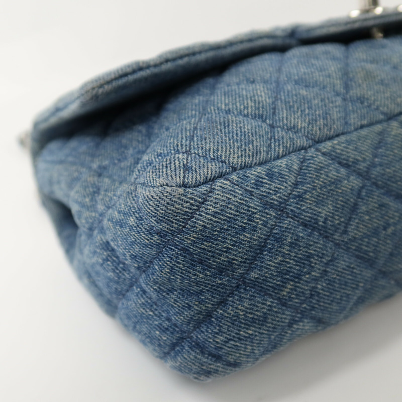 CHANEL 牛仔布Classic 25銀扣鏈帶肩背袋-10