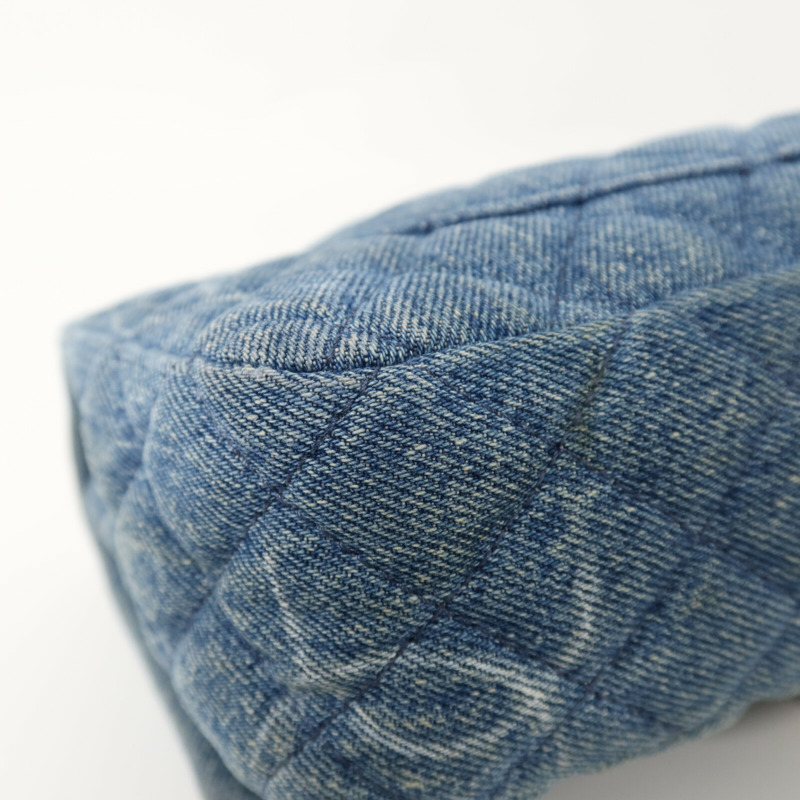 CHANEL 牛仔布Classic 25銀扣鏈帶肩背袋-12