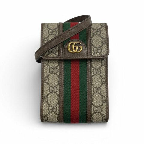 GUCCI 古馳 625757 側背手機包 GGSUPREME PVC帆布 老花 棕色系