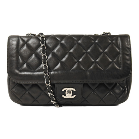 CHANEL 羊皮皮革Chain Shoulder銀扣鏈帶肩背袋