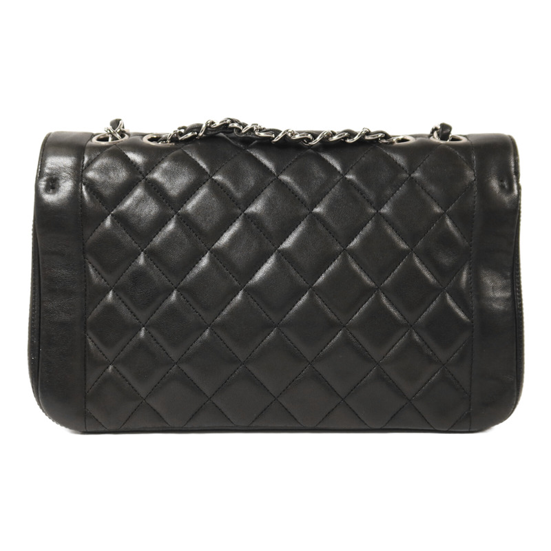 CHANEL 羊皮皮革Chain Shoulder銀扣鏈帶肩背袋-1