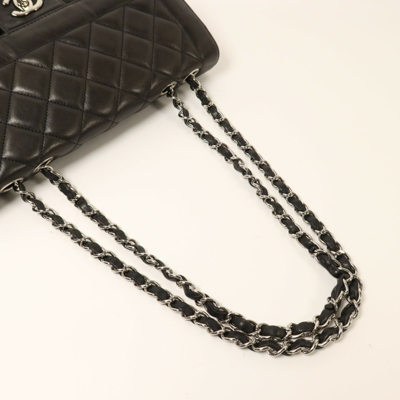 CHANEL 羊皮皮革Chain Shoulder銀扣鏈帶肩背袋-7