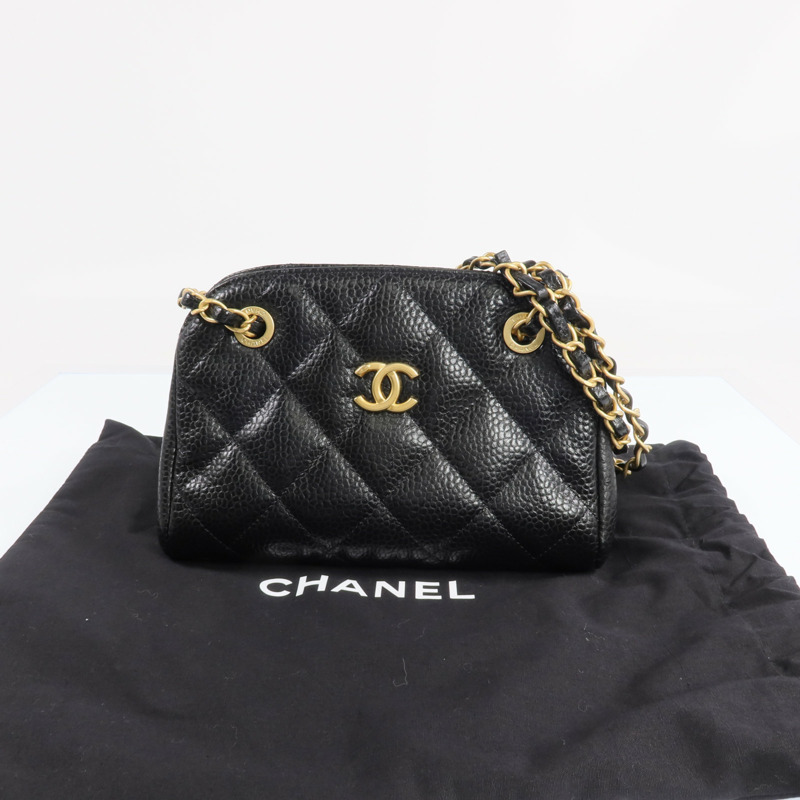 CHANEL 牛皮皮革Bowling Bag金扣肩背袋-9