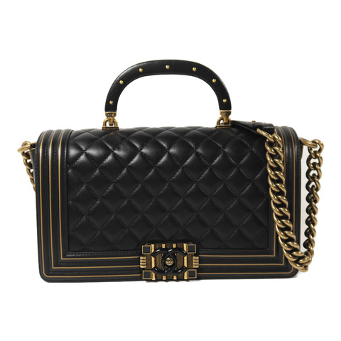 CHANEL 牛皮皮革Boy 25 Studded Handle Flap金扣鏈帶肩背袋