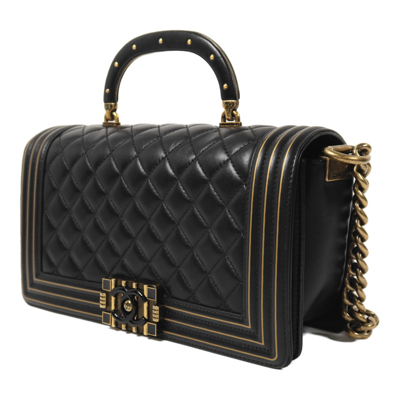 CHANEL 牛皮皮革Boy 25 Studded Handle Flap金扣鏈帶肩背袋-2
